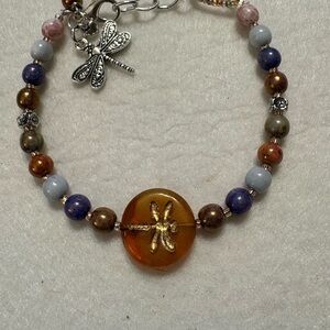 Amber Czech Gladd Dragonfly Charm Beaded Bracelet